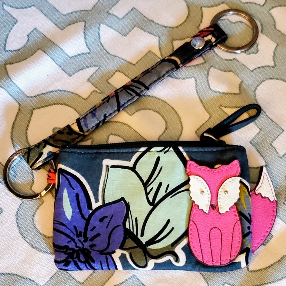 Vera Bradley Floral and Fox Zippered I.D. and Coin Pouch Keychain